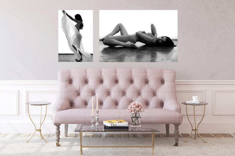 photo of boudoir photography artwork hanging on a wall